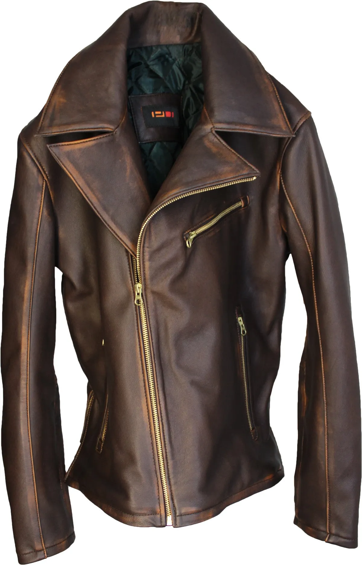 Rebel GOLD Leather Jacket Cafe Aged Distressed Brown Diamond