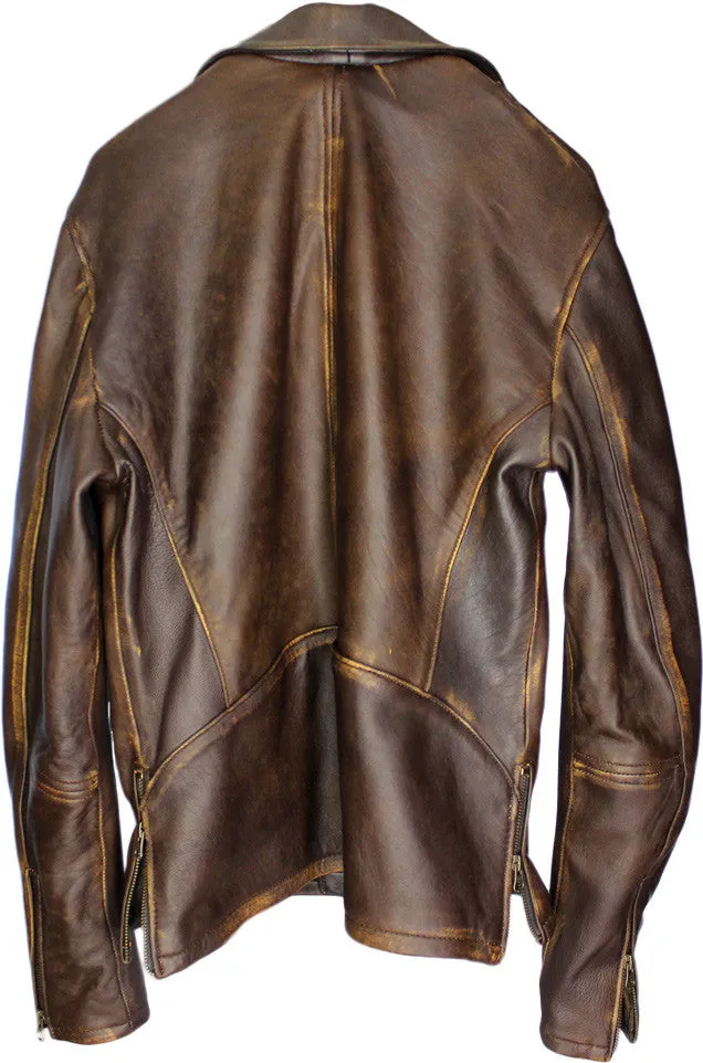 Rebel GOLD Leather Jacket Cafe Aged Distressed Brown Diamond