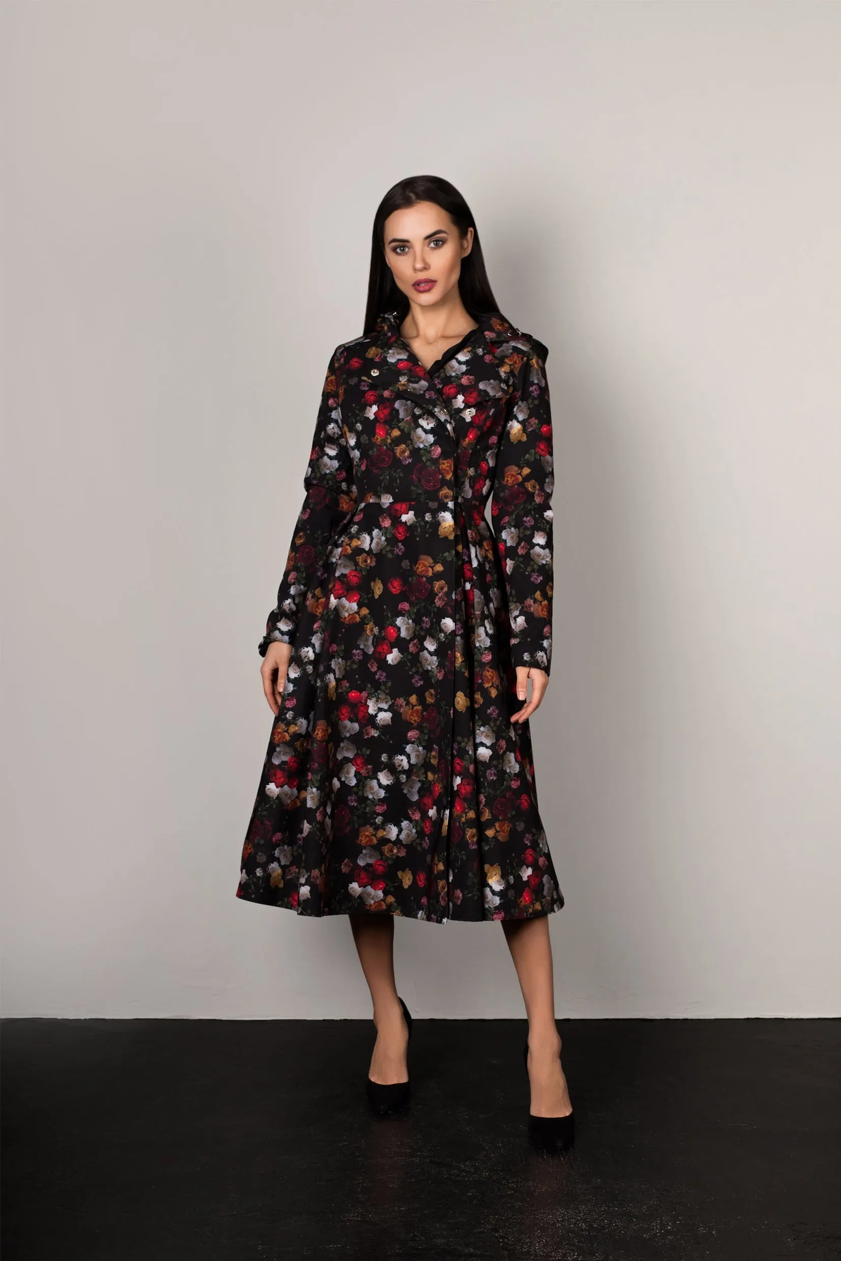 Rose Garden Raincoat Black and Red