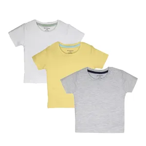 Round Neck T-Shirt - Solid - Yellow/Aqua/Grey - 3Pc Pack