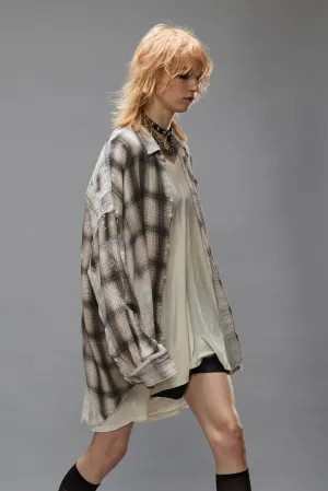 SHREDDED SEAM DROP NECK - PRINTED GREY PLAID