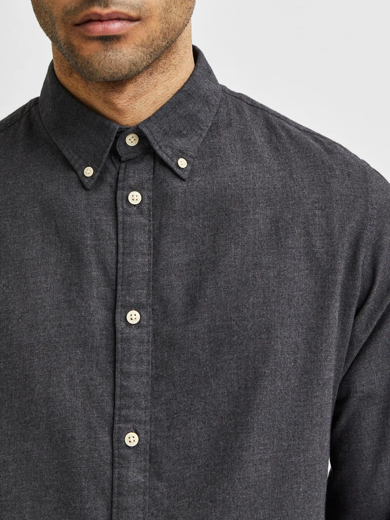 Slim Flannel Shirt - Black Melange