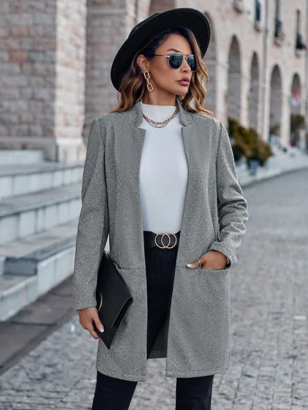 Stylish stand collar versatile mid-size jacket coat