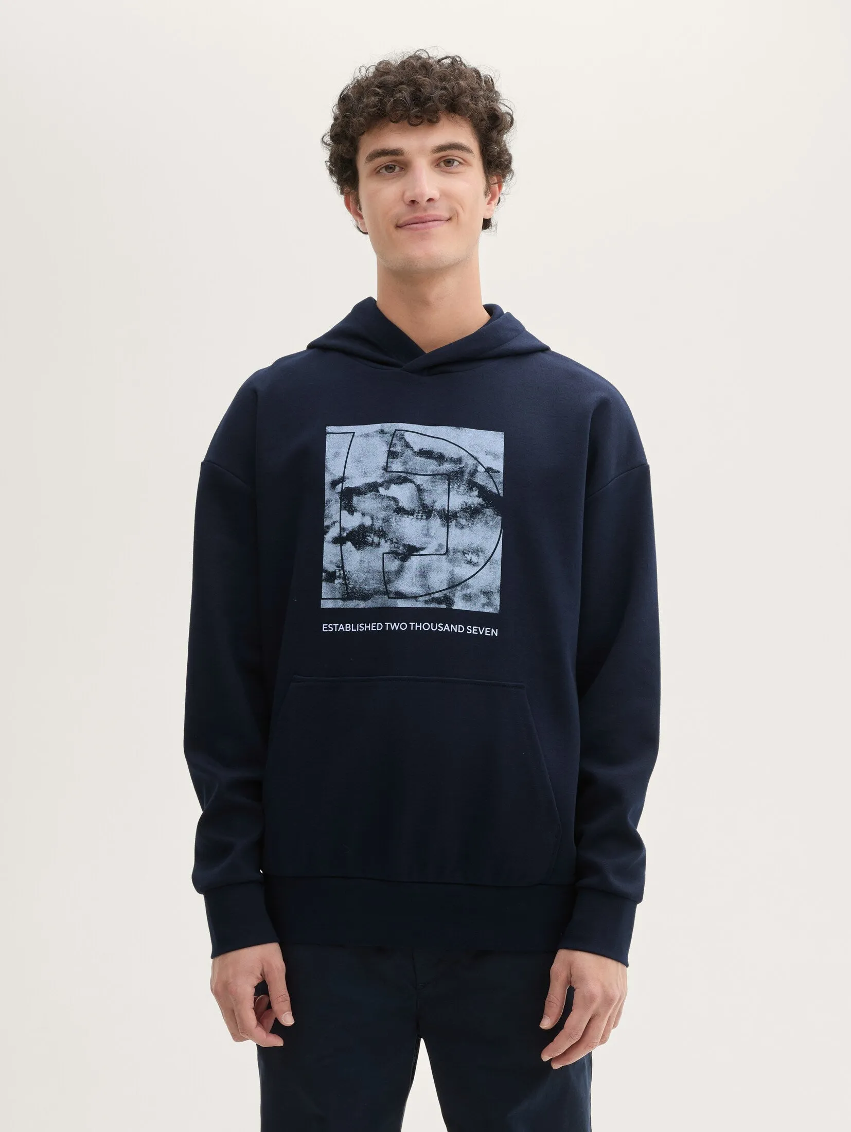 Tom Tailor Relaxed Navy Hoodie With A Print