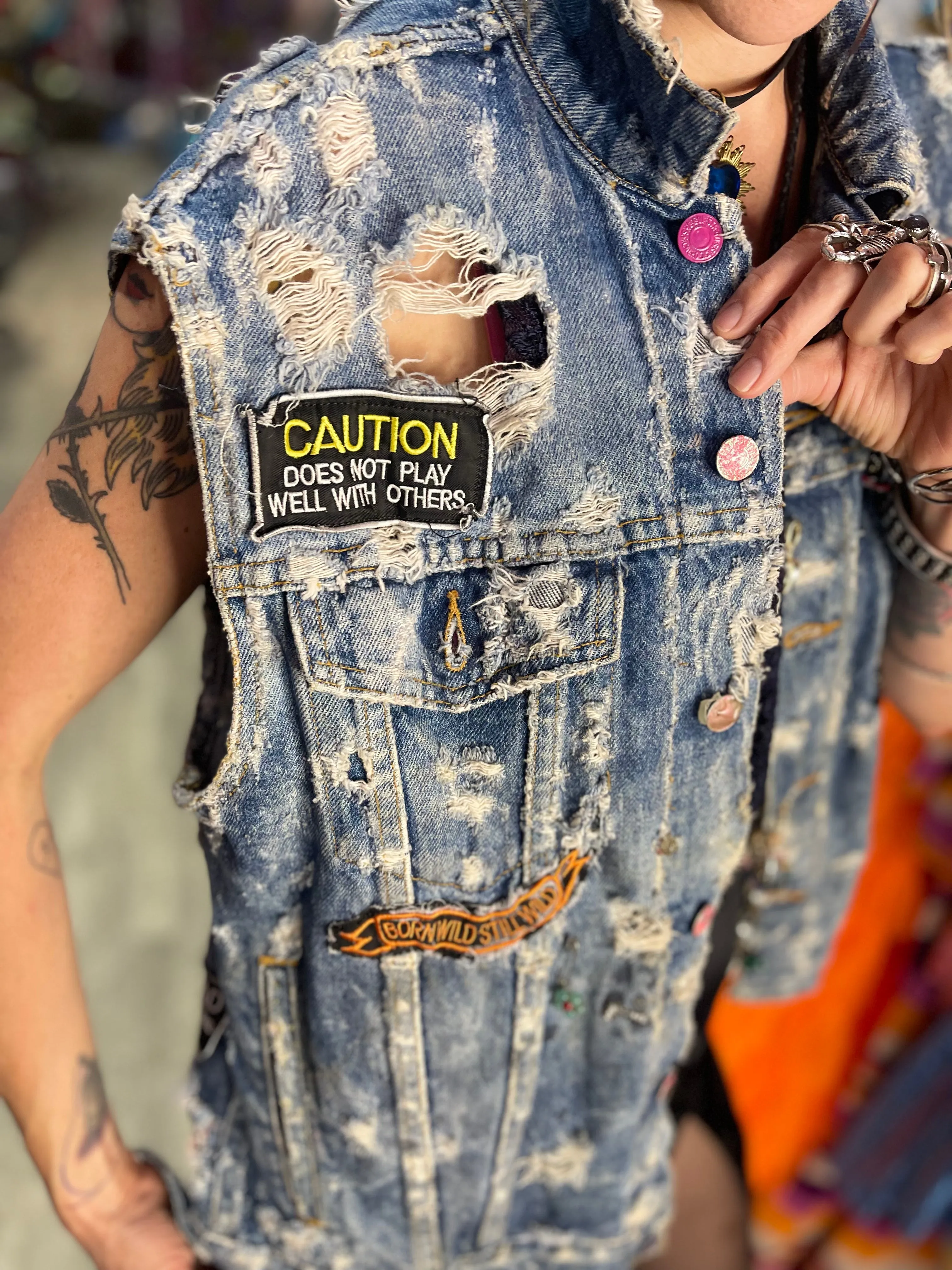 Vintage Shredded Biker Vest