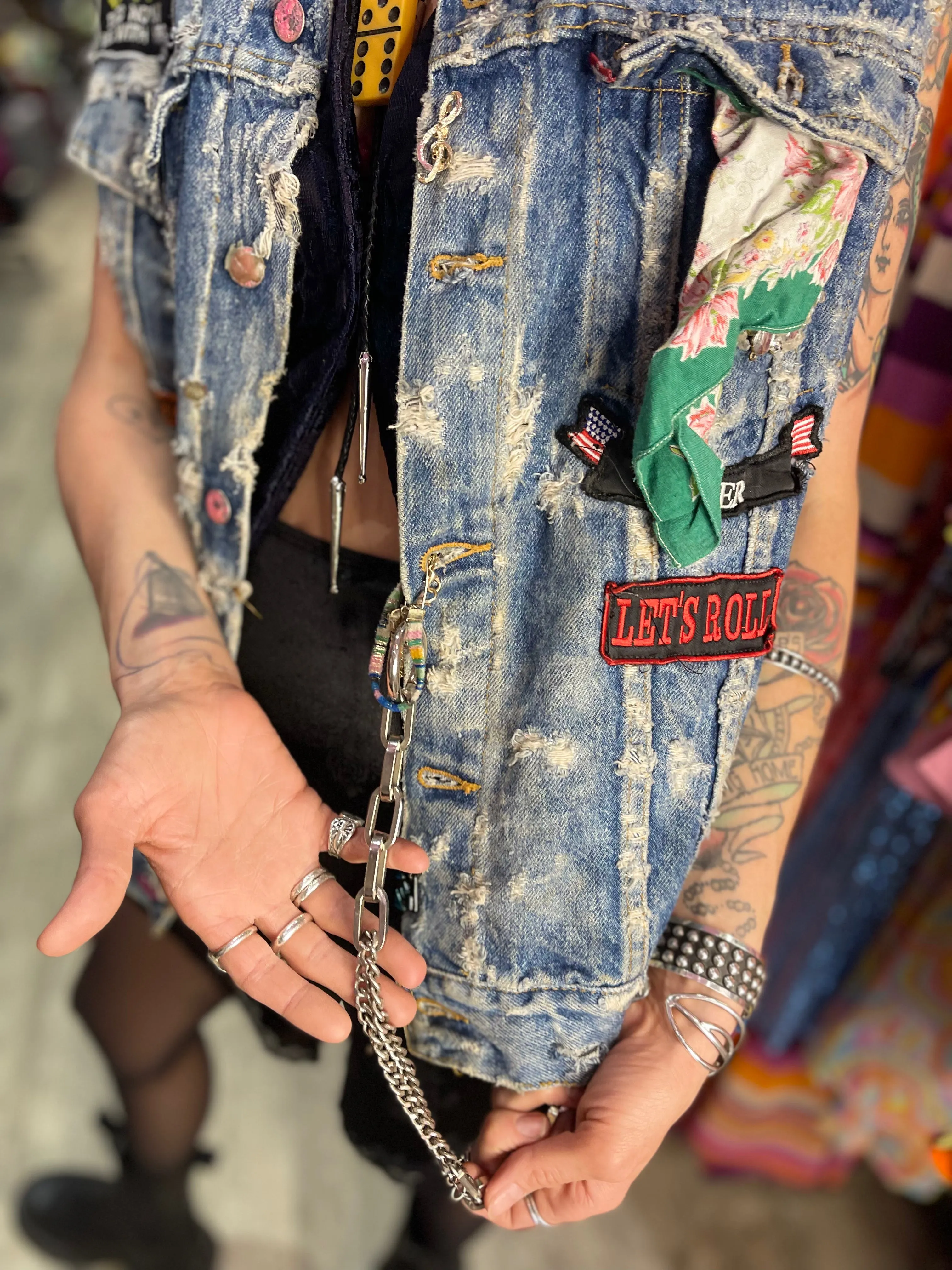 Vintage Shredded Biker Vest