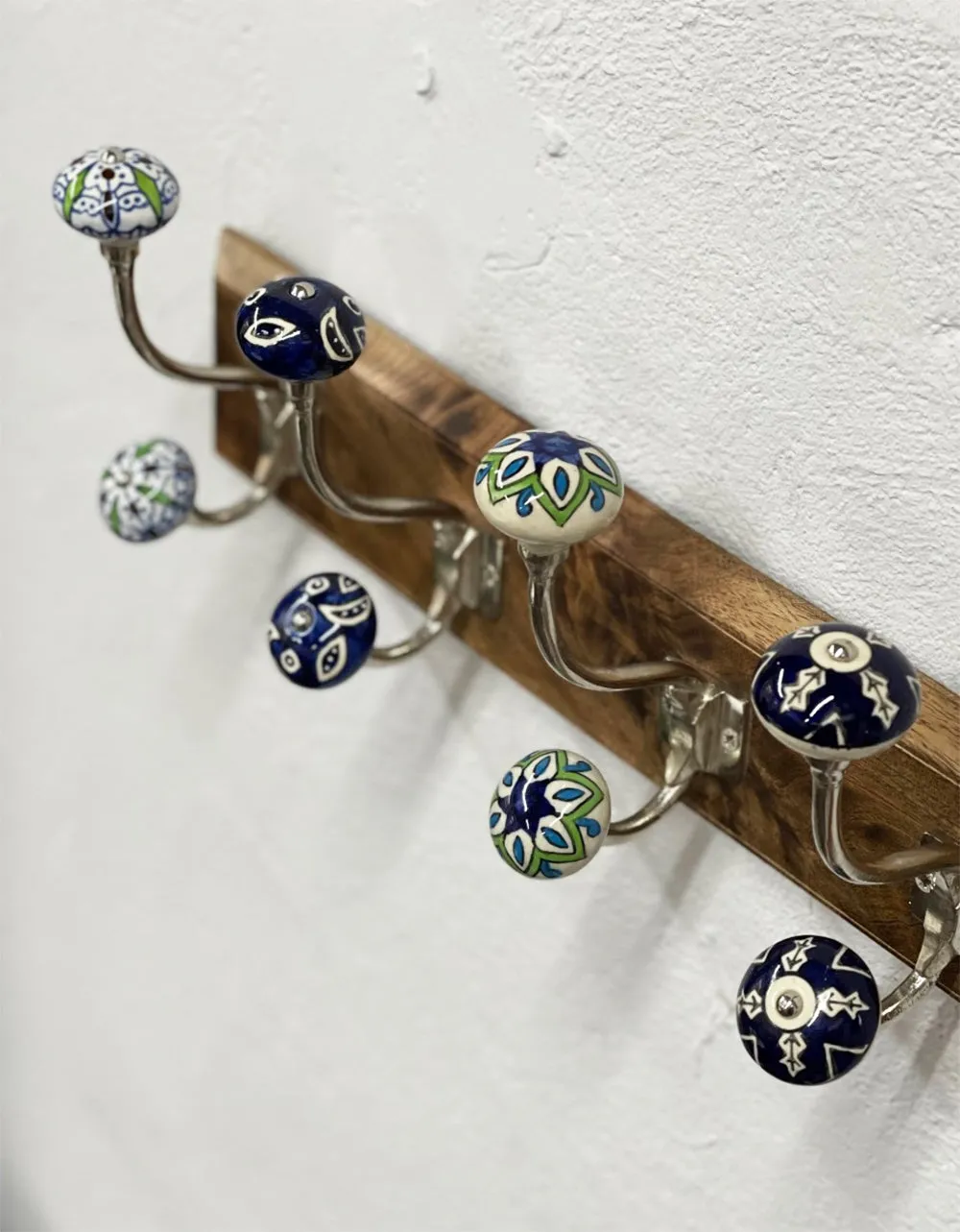 Wall Mounted Coat Hooks,Wood & Ceramic Hooks,Blue and Green (HH5634-1)