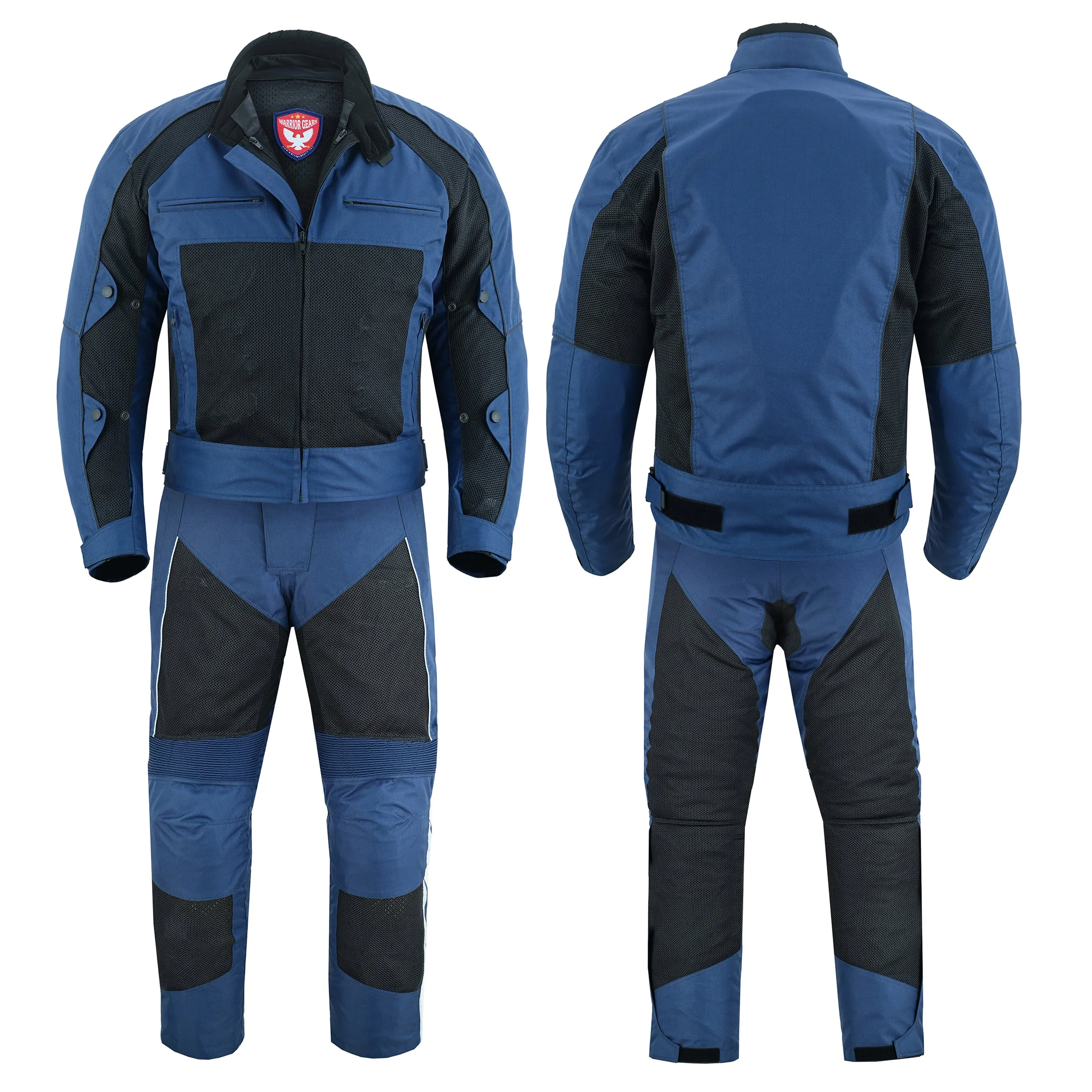 Warrior Gears® Air Mesh Motorbike Suits for Men, Breathable Textile Motorbike Jacket and Trouser with Removable Lining and CE Armours - Black & Navy