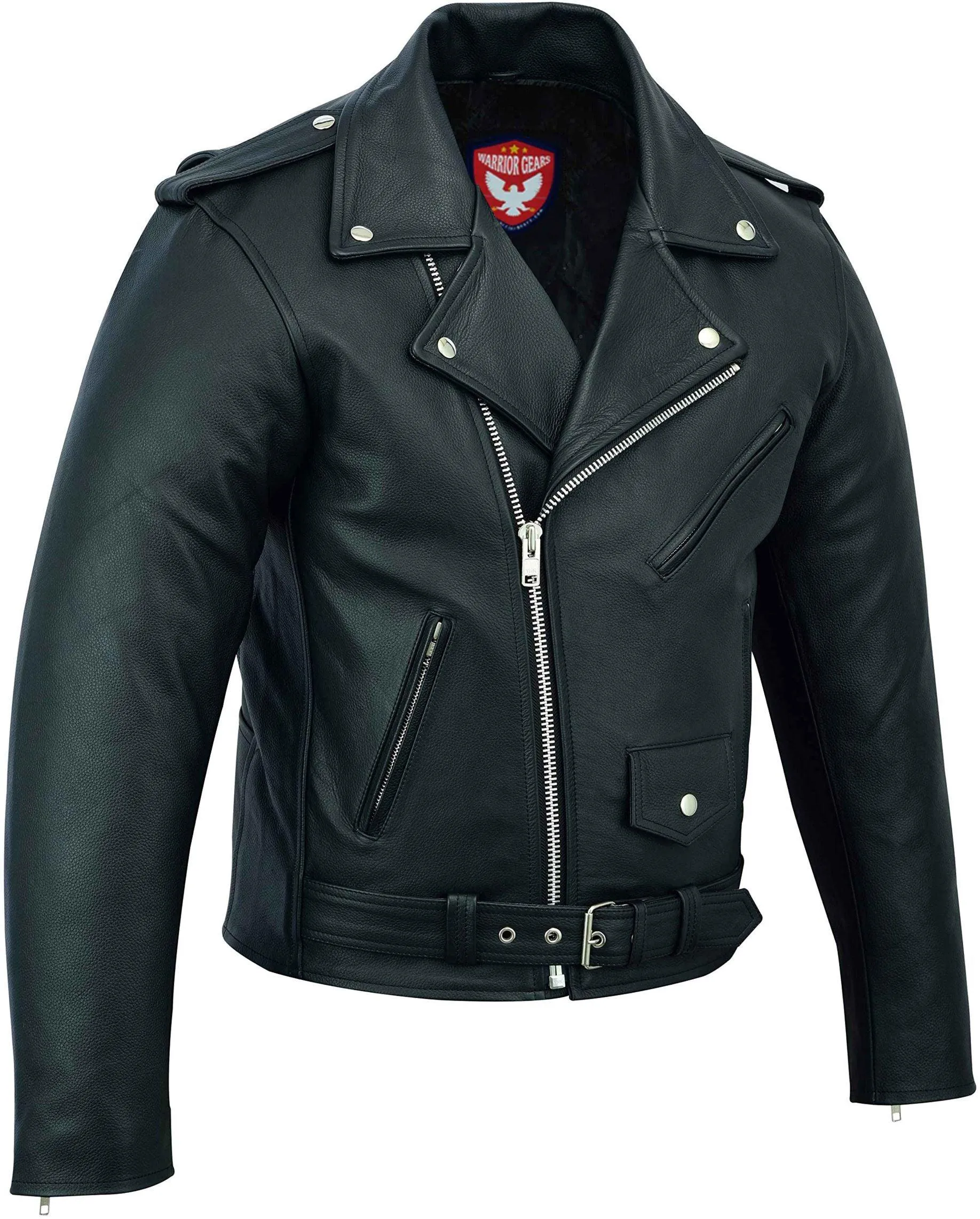 Warrior Gears® Perfecto Marlo Brando Leather Motorcycle Jacket for Men | Cowhide- Black