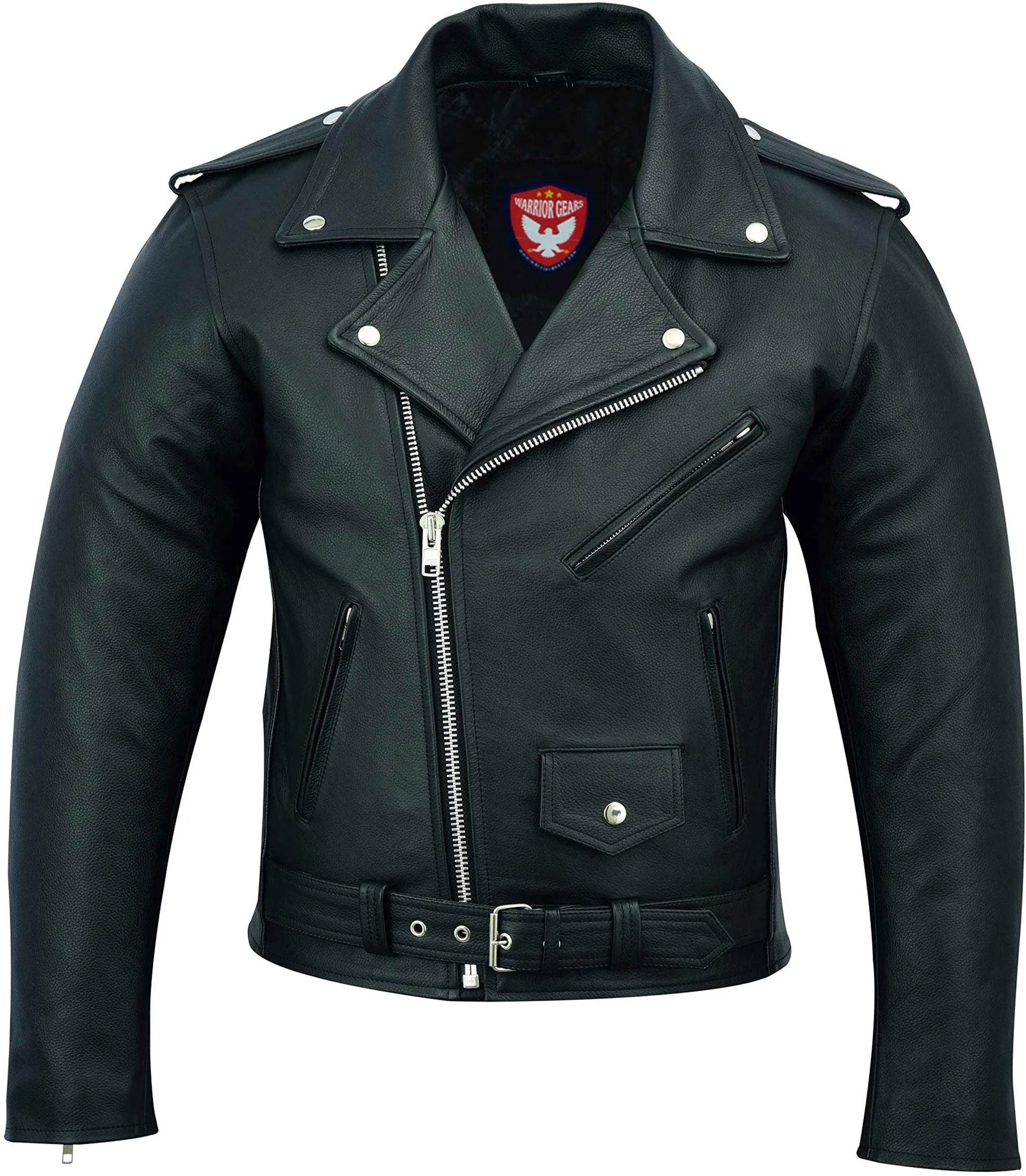 Warrior Gears® Perfecto Marlo Brando Leather Motorcycle Jacket for Men | Cowhide- Black