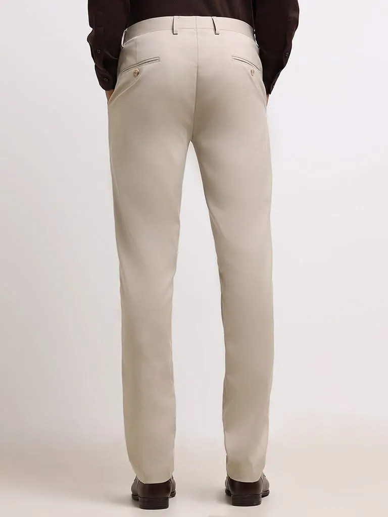 WES Formals Cream Slim-Fit Trousers