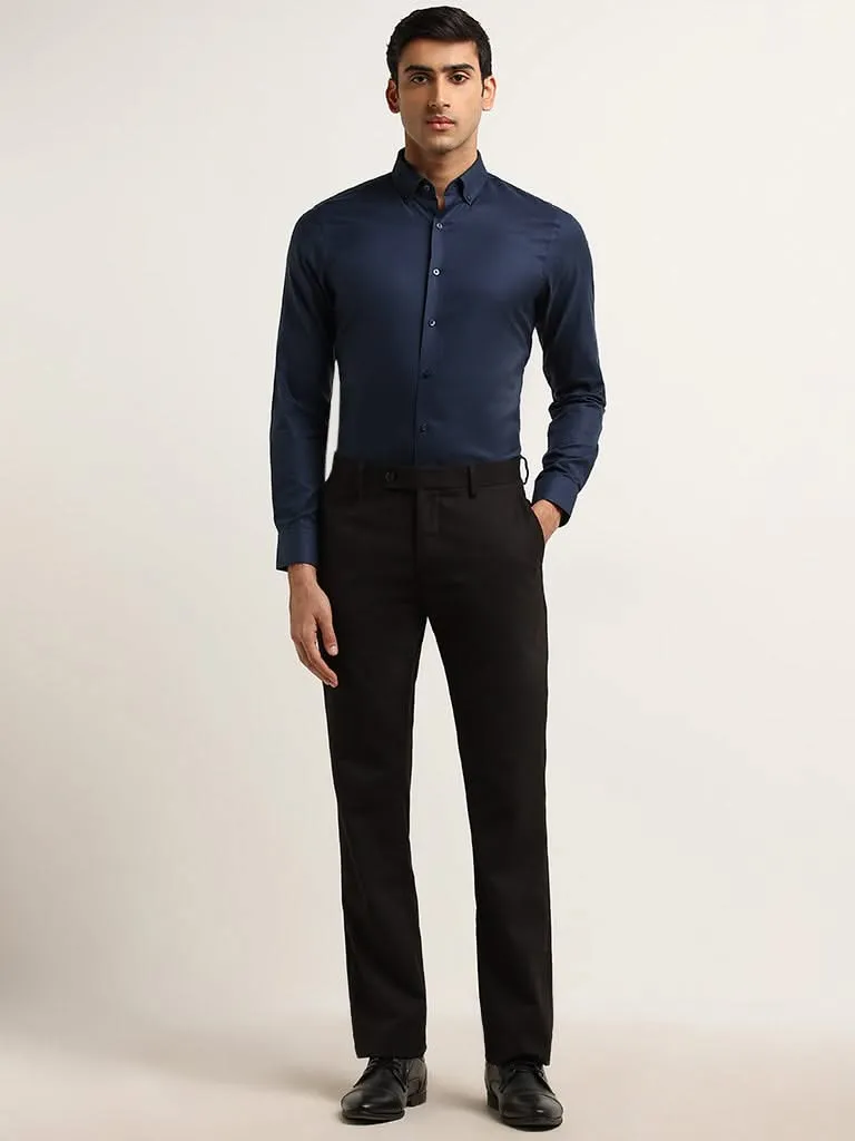 WES Formals Navy Cotton Slim Fit Shirt