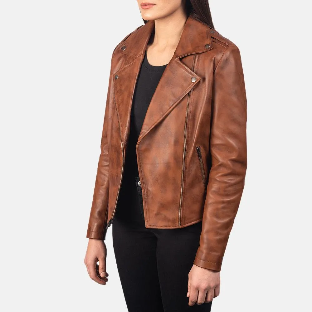 Womens Brown Waxed Leather Jacket