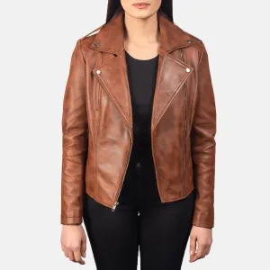 Womens Brown Waxed Leather Jacket