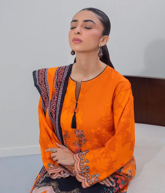 Zellbury Intermix Collection – Embroidered Shirt Dupatta - Orange - Cambric Suit-0612 - WUC23E20612